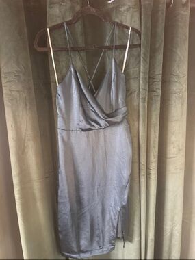 Lulu's Steel Gray Satin Slip Midi Dress